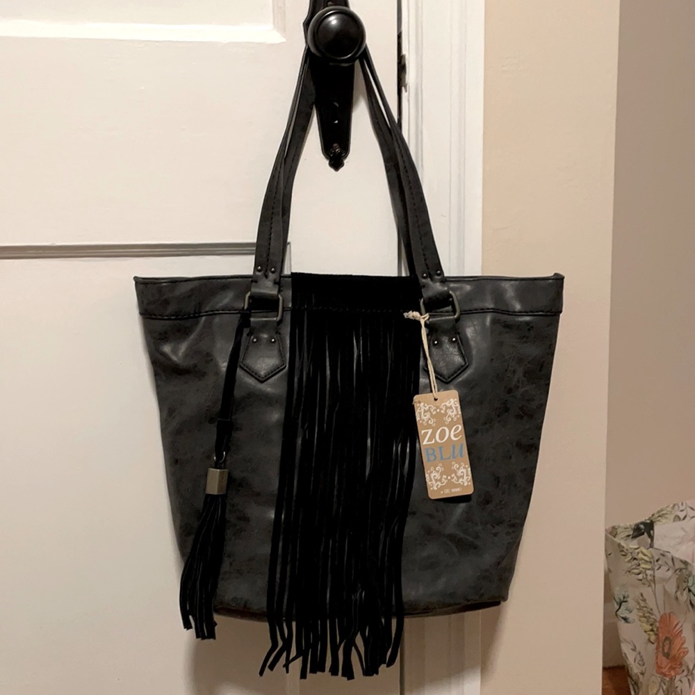 NWT Zoe Blu black fringe purse